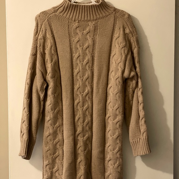 Mock Nexk Drop Shoulder Knot Sweater Dress - Picture 1 of 2